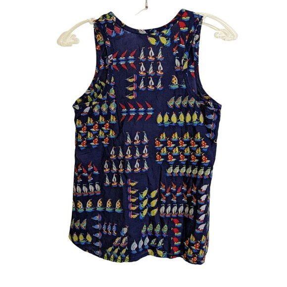 J Crew Tank Top Womens Size 0 Sailboat Print Cotton Sleeveless Navy Blue Multi - Picture 3 of 5
